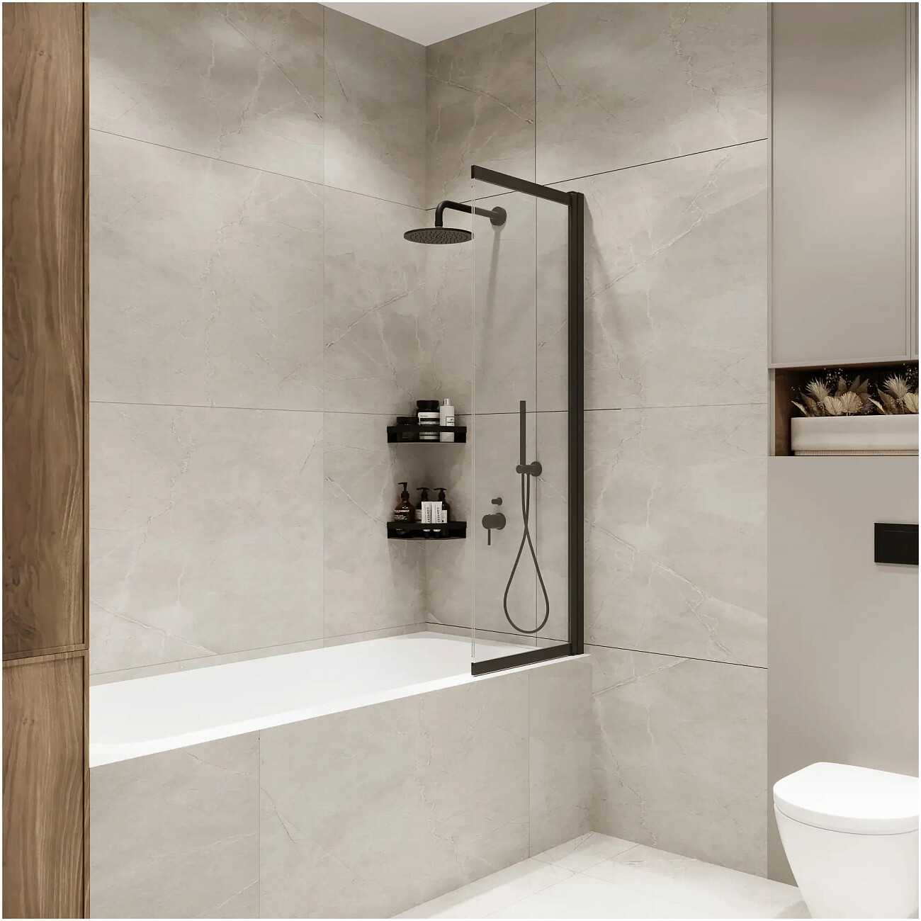 Душевая штора на ванну стеклянная 90х150 см черная Reflection Slider RX15090CBL-21 - изображение 4