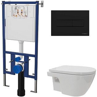 Унитаз подвесной Diwo &quot;Углич&quot; 0710 с инсталляцией 4501, с кнопкой смыва черной 7323