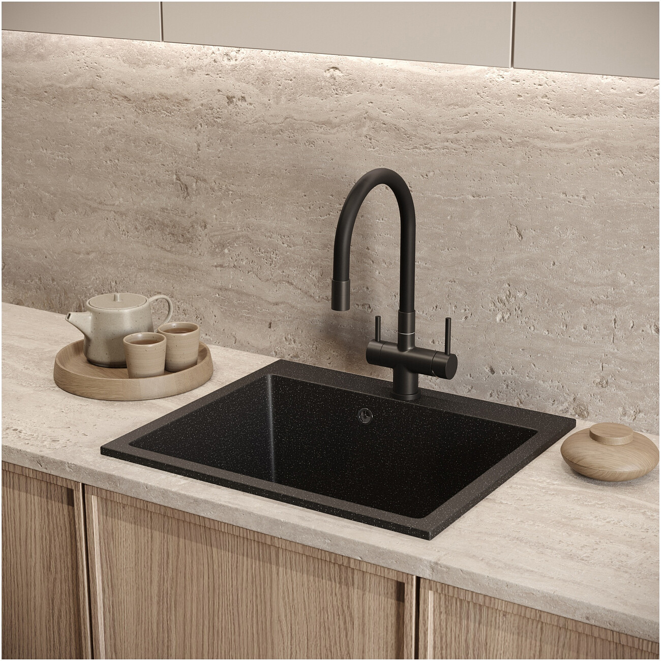 Мойка кухонная черная Domaci "Болонья" М-44-002 - изображение 8