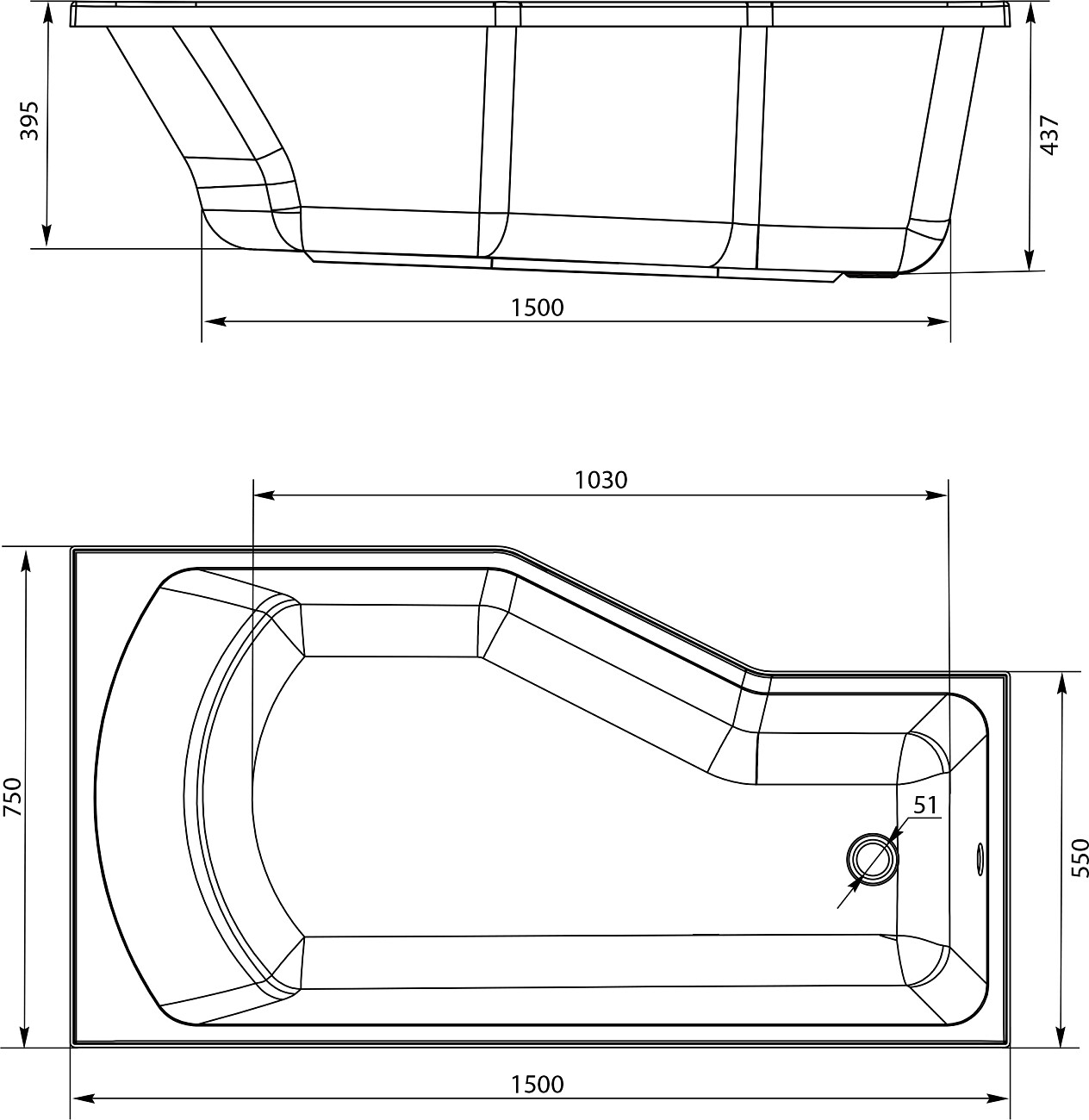 Ванна акриловая угловая с ножками 150х75 см белая Stworki "Кронборг" R KR15075R, KR02 - изображение 2
