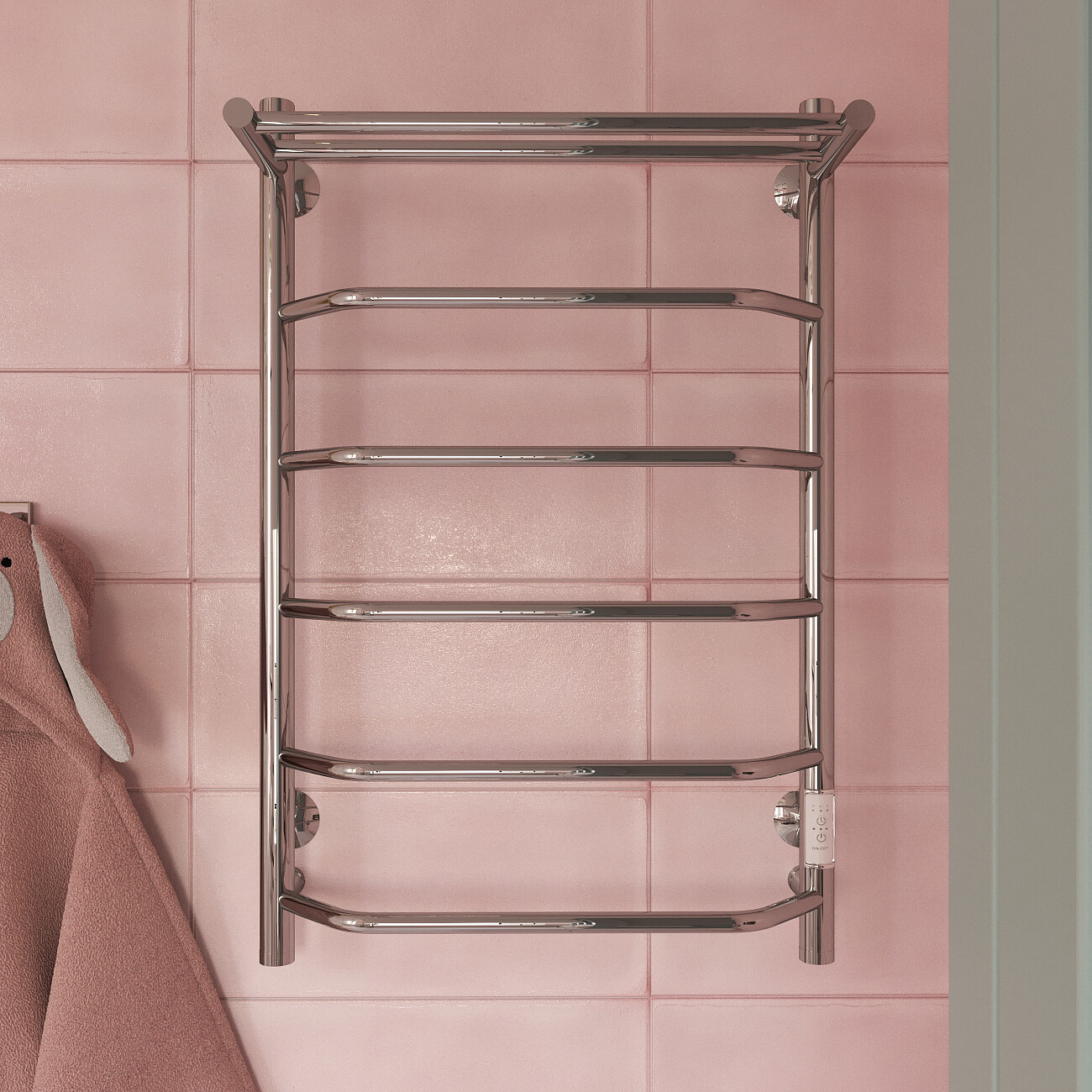 Полотенцесушитель электрический 80х50 см с полкой хром Ewrika "Сафо БРР" - изображение 5