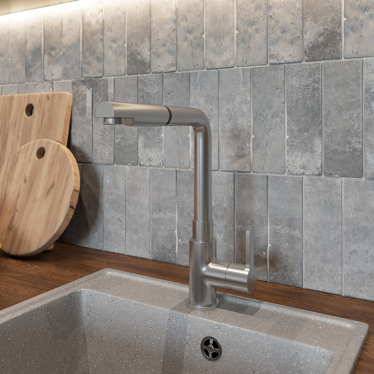 Смеситель для кухни однорычажный с выдвижным изливом сатин Domaci "Равенна" DC 3010 - изображение 3