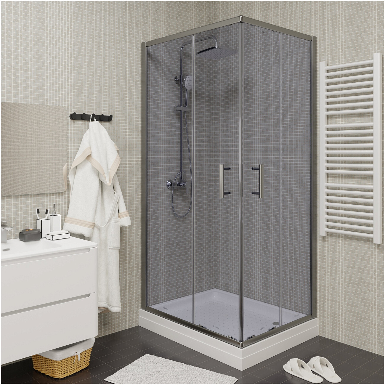 Душевой уголок прямоугольный с низким поддоном 80х100 см хром Parly Quadro QZ81S - изображение 4