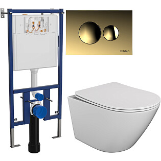 Унитаз подвесной Stworki &quot;Левангер&quot; S07401WH с инсталляцией Diwo 4501, с кнопкой золотой 7315