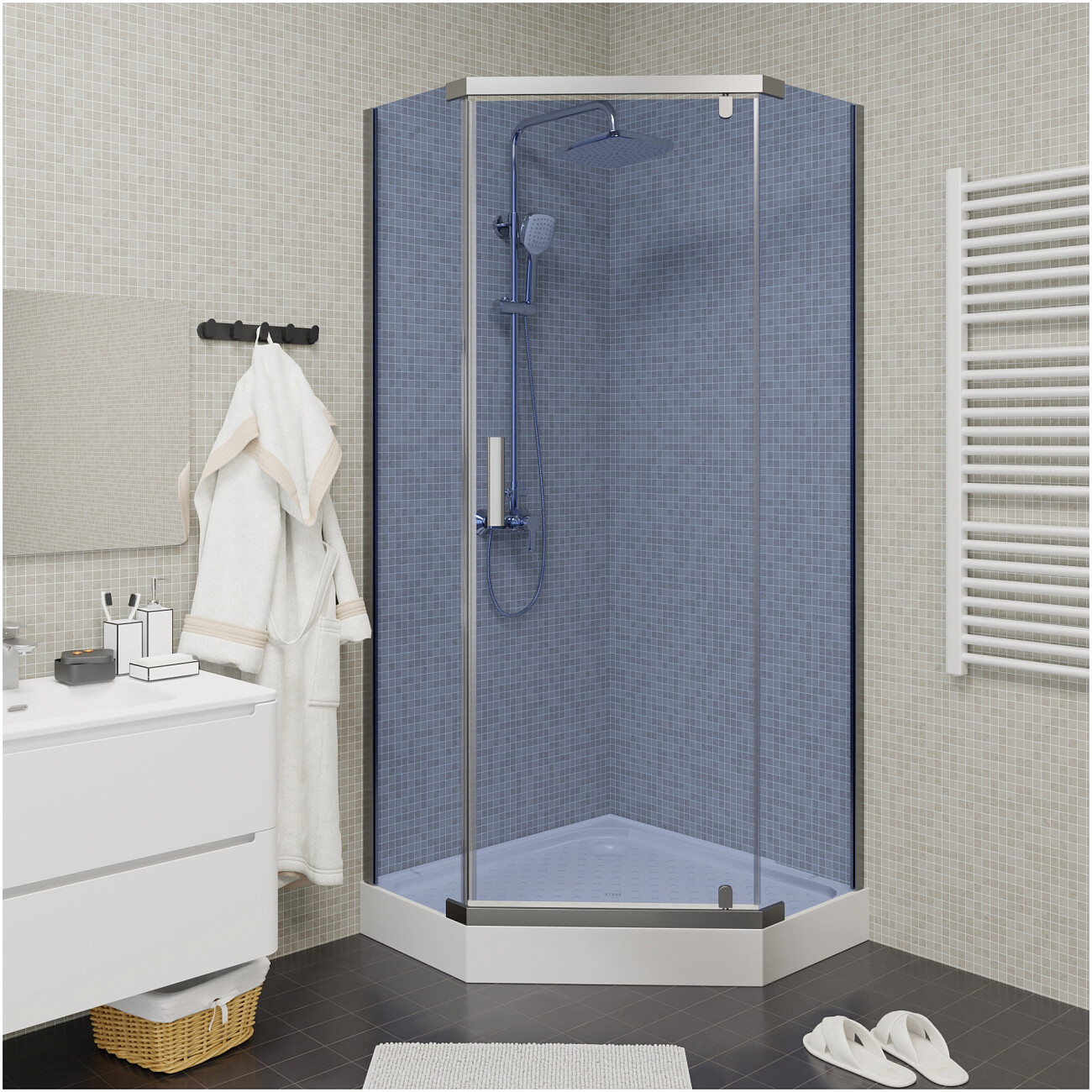 Душевой уголок пятиугольный с низким поддоном 90х90 см хром Parly ZPE911 - изображение 5