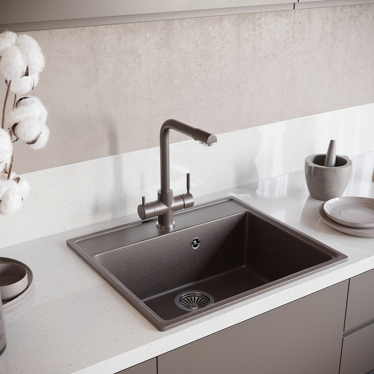 Смеситель для кухни с изливом для фильтрованной воды трюфель Domaci "Солерно" UQ-016-06 - изображение 2