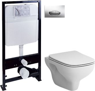 Унитаз белый Stworki &quot;Берген&quot; HCBRG1700SC с инсталляцией ProLT 0026-2020 и кнопкой хром 0051