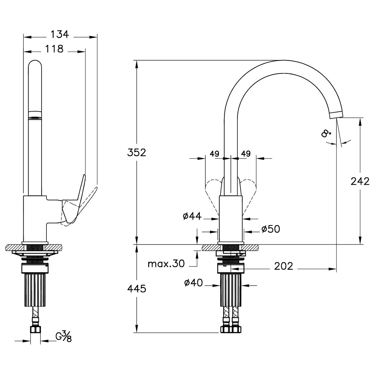 Смеситель для кухни однорычажный хром Vitra Flow Round A43407EXP - изображение 2