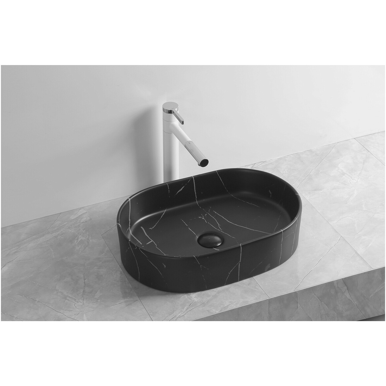 Раковина накладная фарфоровая овальная 35х50 см черный мрамор Cerutti SPA CR0055B MMB1 - изображение 2