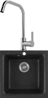 Мойка кухонная черная Domaci &quot;Бьелла&quot; DMC-42 со смесителем Mega City MG- ZRV104