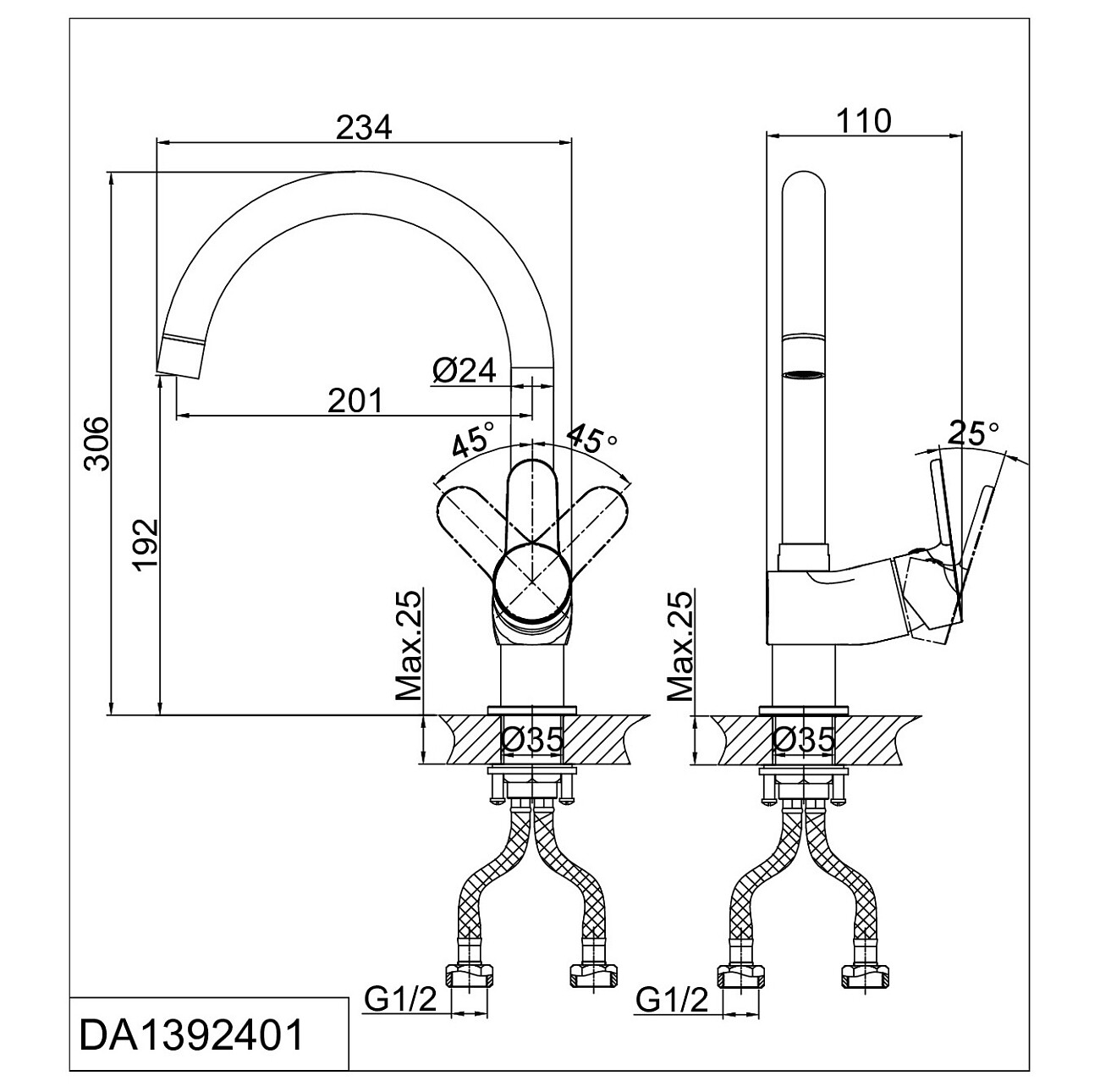 Смеситель для кухни однорычажный хром D&K Rhein Marx DA1392401 - изображение 2