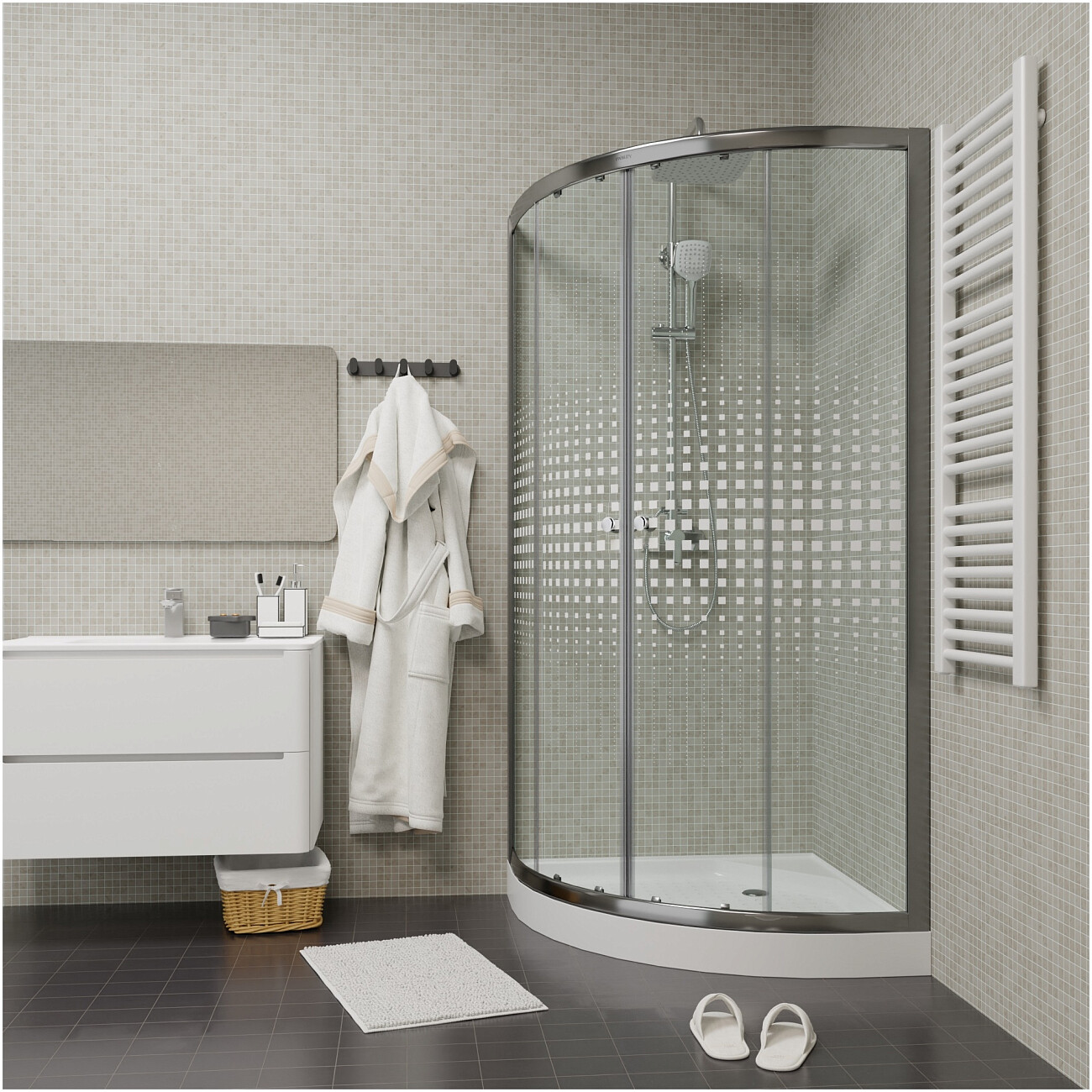 Душевой уголок четверть круга с низким поддоном 90х90 см хром Parly Z9111 - изображение 6