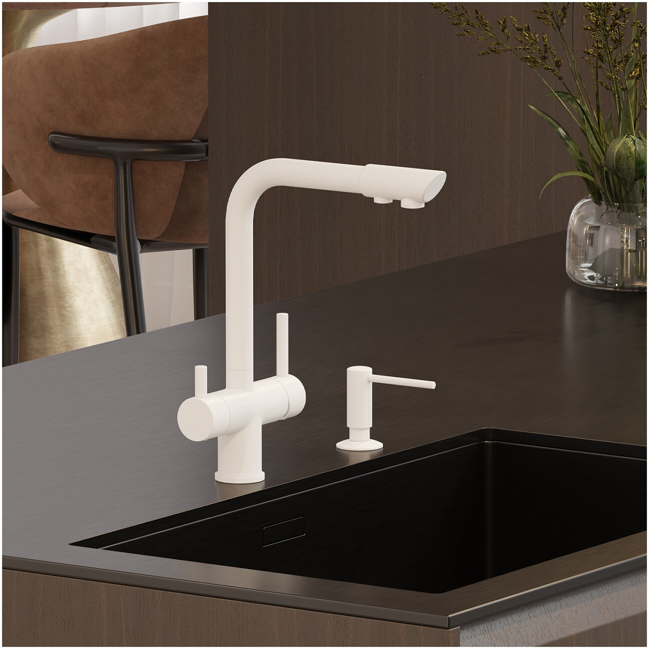 Смеситель для кухни под фильтр из латуни белый Wasserkraft A8357 - изображение 2