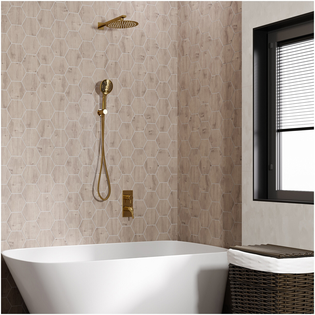 Смеситель для ванны и душа встраиваемый из латуни золото Wasserkraftй 7171 - изображение 2