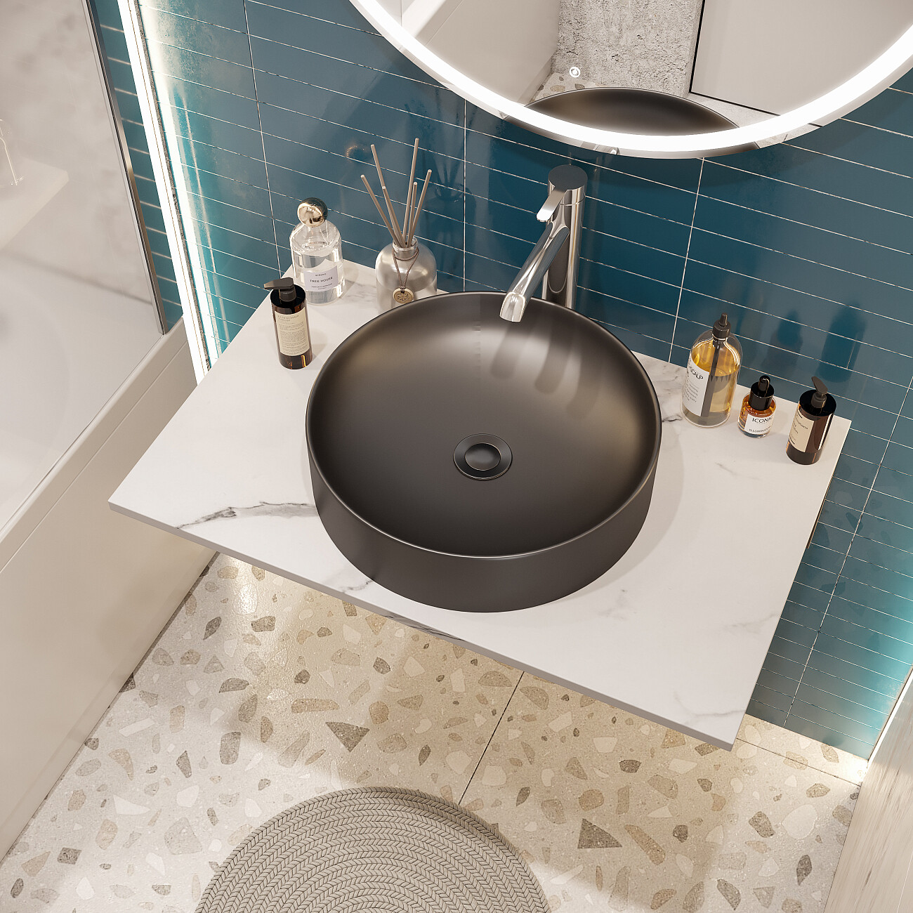 Раковина накладная керамическая круглая 43 см антрацит Stworki 3043-112 - изображение 4