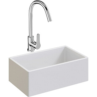 Мойка кухонная белый глянец Domaci &quot;Сиена&quot; 50276-101 со смесителем &quot;Ливорно&quot; 33110-205-1CG-IG11