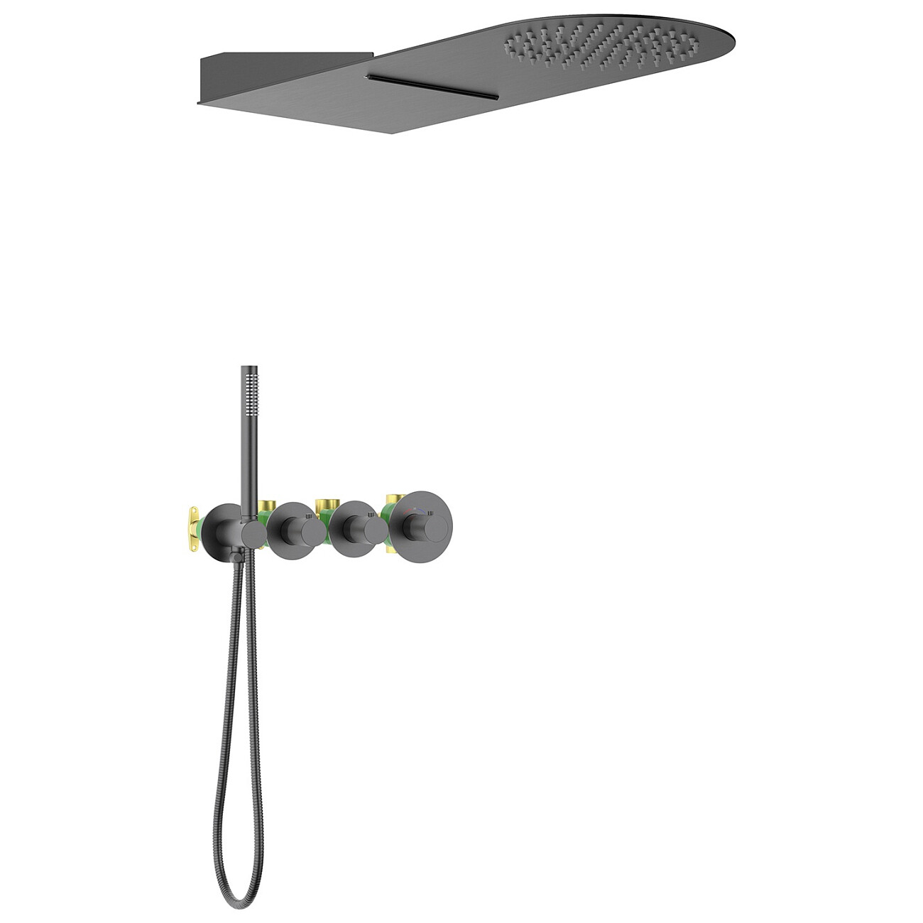 Душевой комплект встраиваемый с верхним душем и термостатом черное золото Timo Saona SX-2350-18SM  - изображение 2