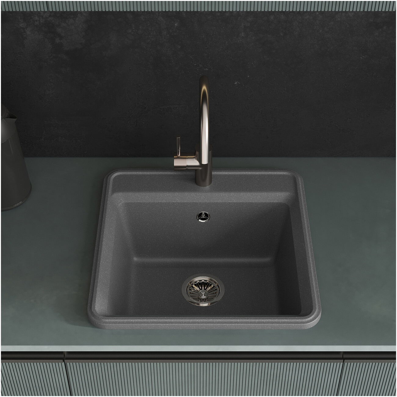 Мойка кухонная из искусственного мрамора квадратная 51 см серая Domaci "Римини" DG К-503 - изображение 8