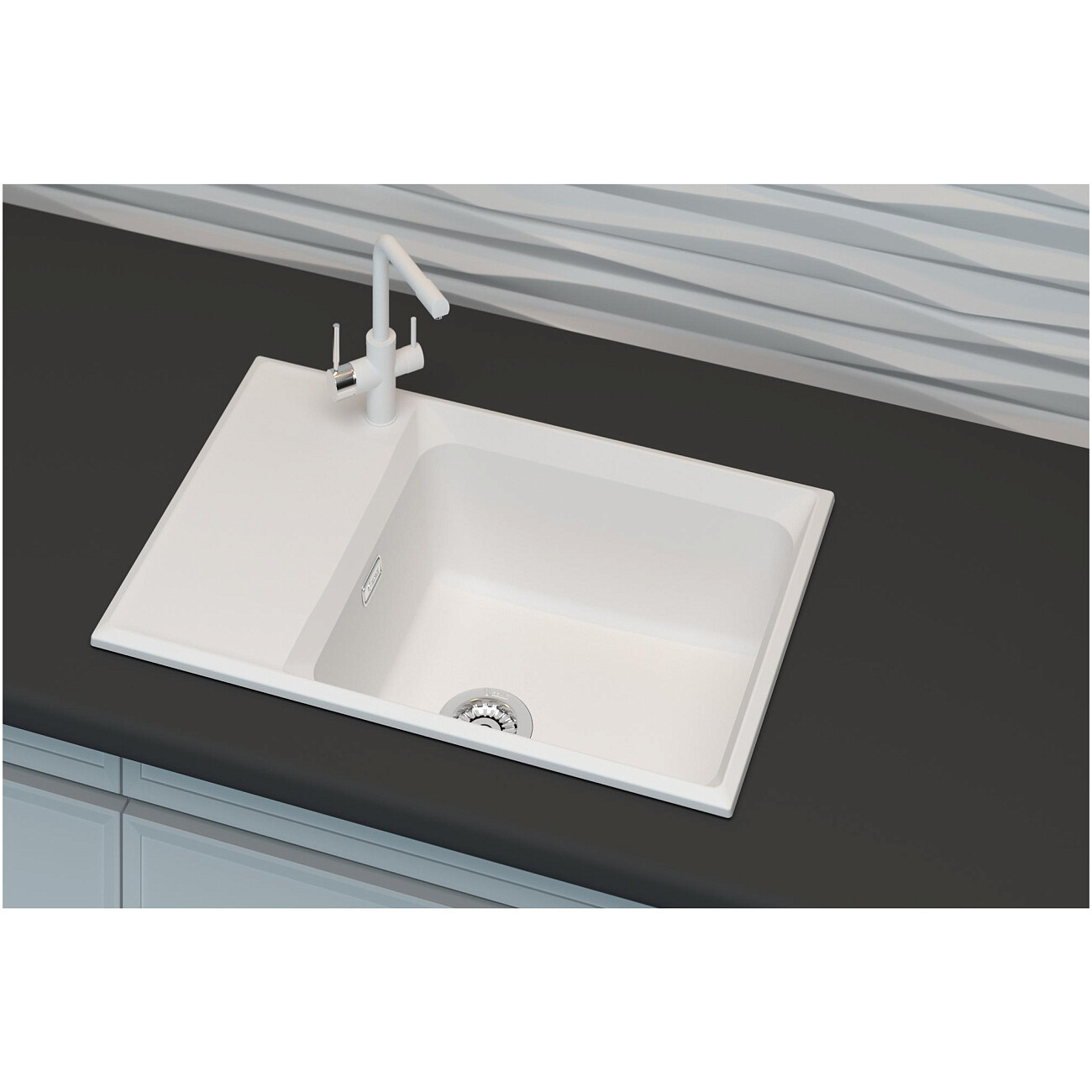 Мойка кухонная кварцевая прямоугольная 50х78 см белая Point "Этна 78" - изображение 4