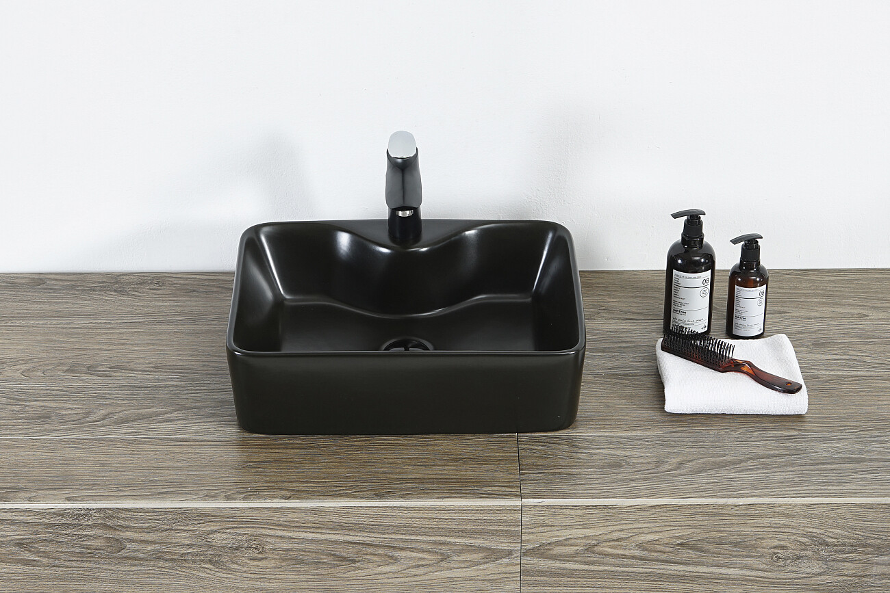 Раковина накладная фарфоровая прямоугольная 37х48 см черная Stworki "Ольборг" OL-01Rb - изображение 7