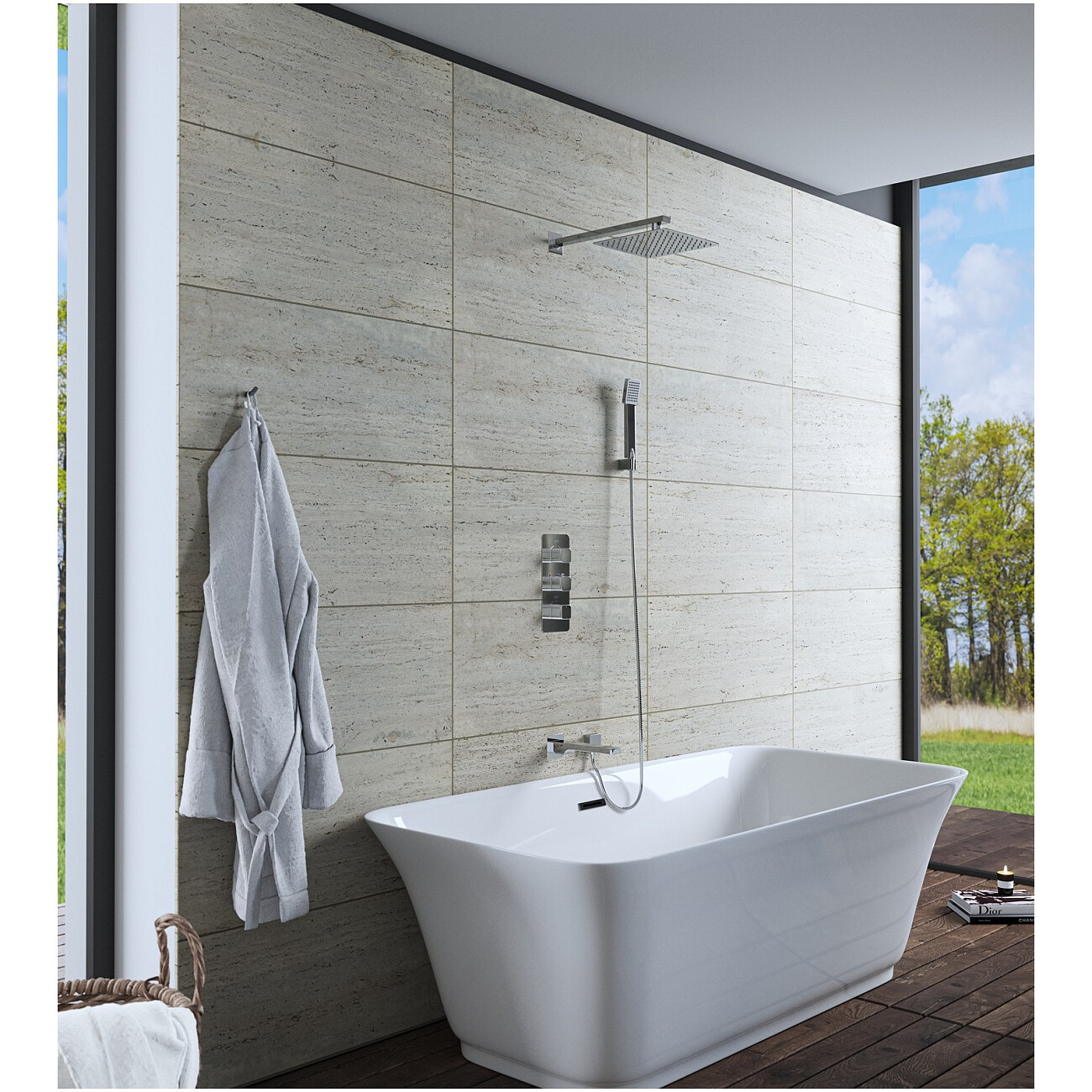 Душевой комплект встроенный с термостатом и тропическим душем хром Timo Petruma SX-5049-00SM - изображение 2