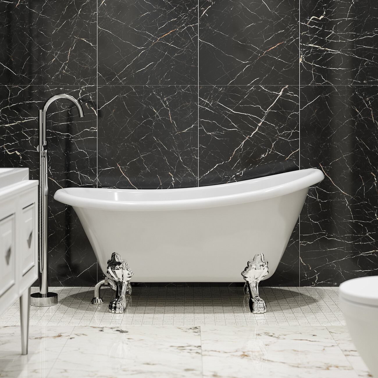 Ванна акриловая на ножках 75х150 см белая, хром Artemis Ottovia - изображение 4