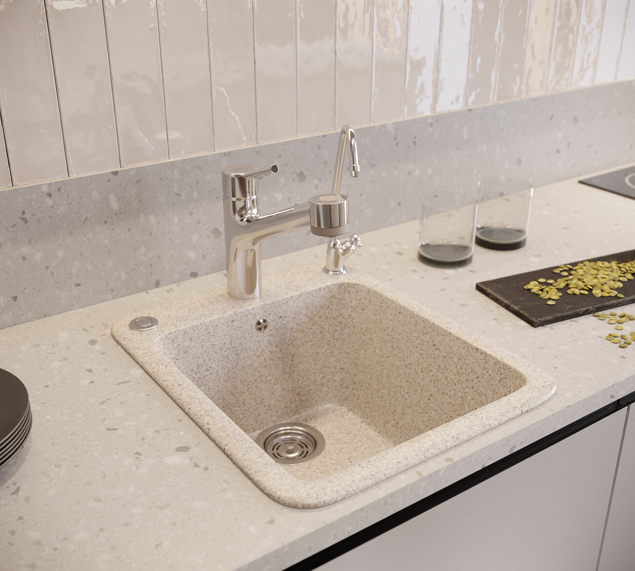 Мойка кухонная бежевая Domaci "Бьелла" DMC-17-328 - изображение 4