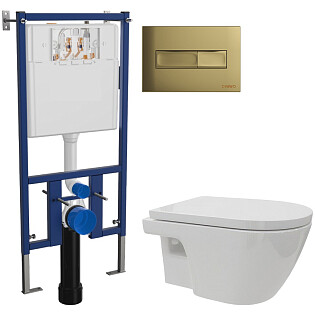 Унитаз подвесной Diwo &quot;Углич&quot; 0710 с инсталляцией 4501, с кнопкой смыва золотой 7325