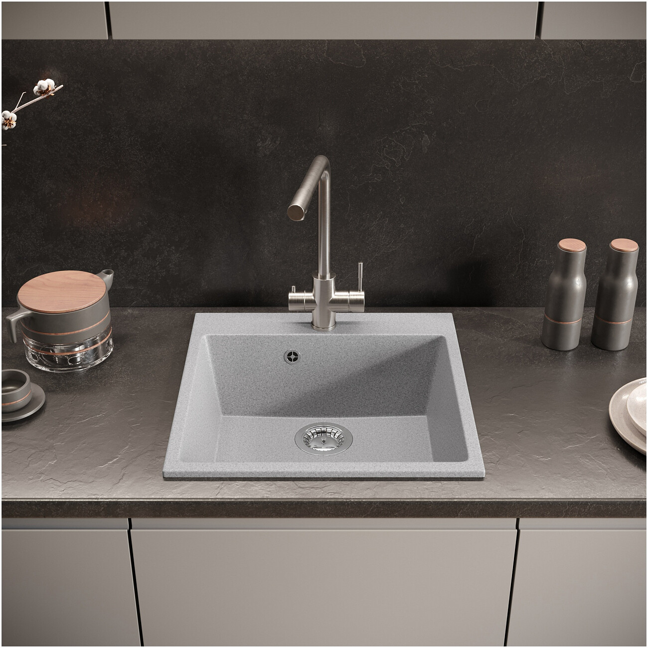 Мойка кухонная серая Domaci "Болонья" М-42-005 - изображение 7