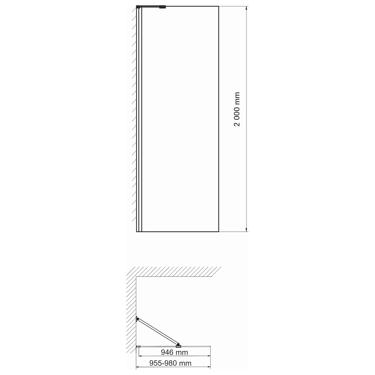 Душевая перегородка стеклянная 200х100 см прозрачная, хром Wasserkraft Aller 10H10-RP100 - изображение 5