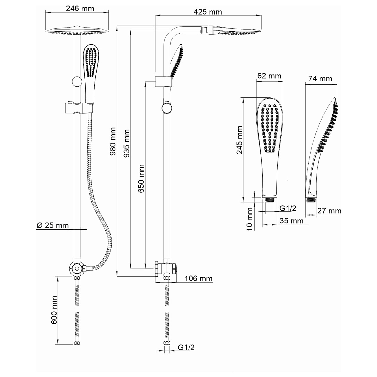 Душевая стойка с верхним душем и держателем белая, хром Wasserkraft A045 - изображение 8