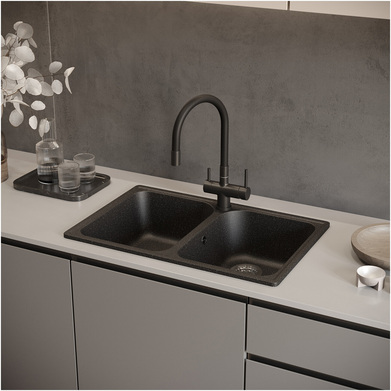 Мойка кухонная черная Domaci "Болонья" М-260-002 - изображение 8