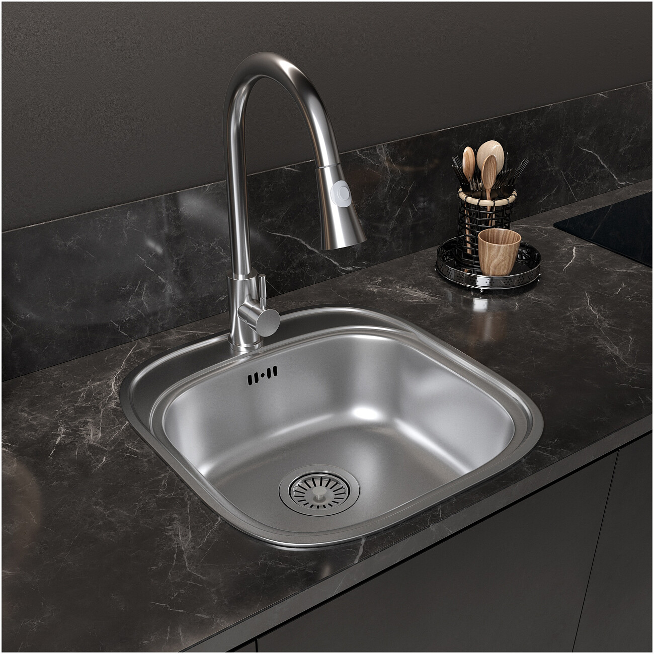 Смеситель для кухни латунный с выдвижным изливом сталь Domaci "Равенна" D99-120st - изображение 6