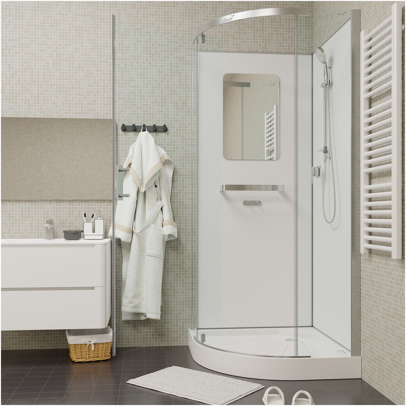 Душевая кабина четверть круга с низким поддоном 90х90 см хром, белая Cerutti SPA Korra 90T - изображение 11