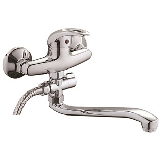 Смеситель для ванны с душевой лейкой и длинным изливом хром D-Lin D140602