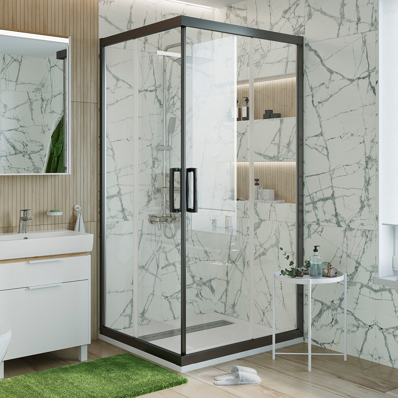 Душевой уголок с раздвижными дверьми 110х110 см черный Stworki "Дублин" - изображение 2