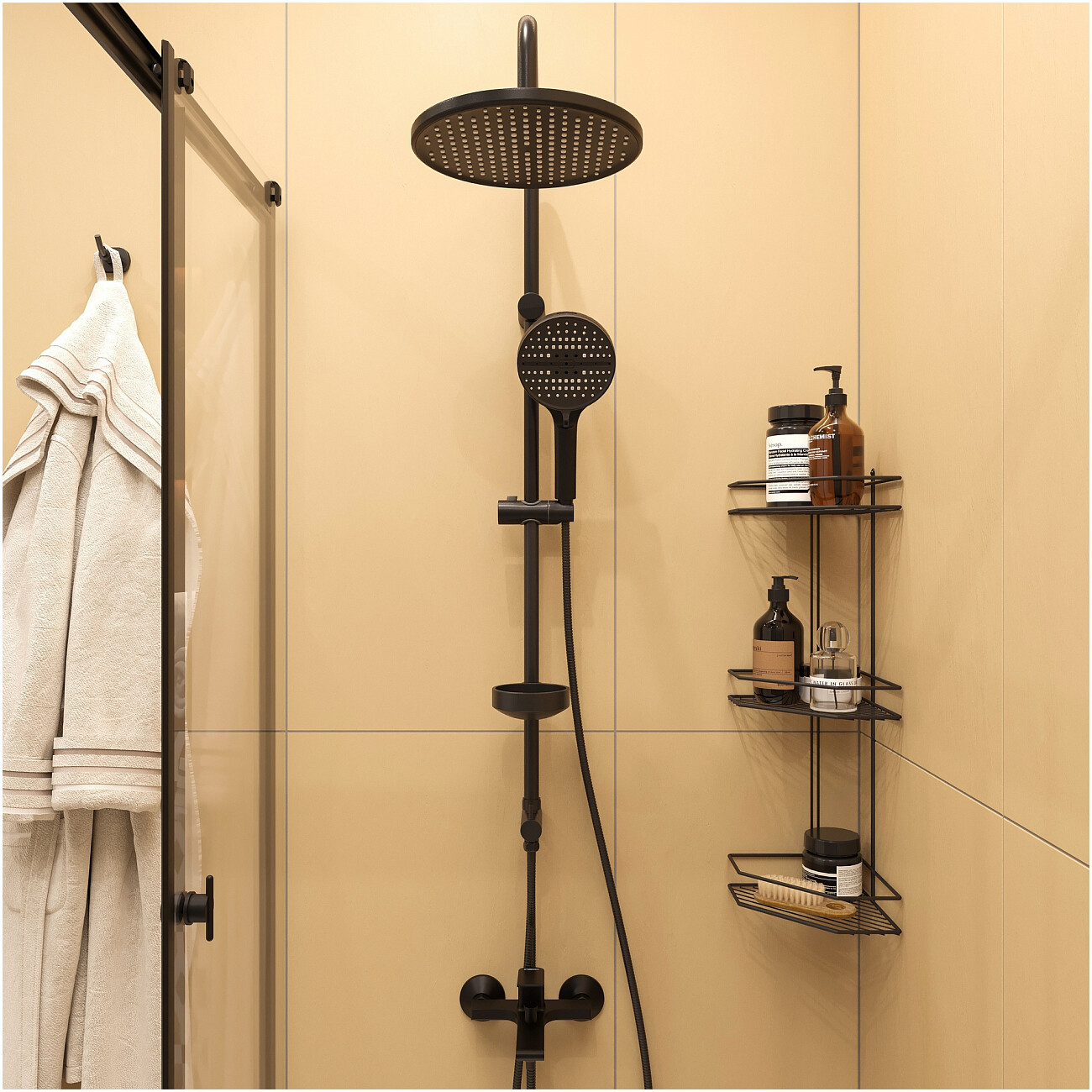 Душевая стойка с верхним душем черная Stworki "Хальмстад" S15180BK - изображение 6