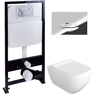 Унитаз белый VitrA Shift 7742B003-0075 с инсталляцией Ewrika ProLT 0026-2020 и кнопкой хром 0051