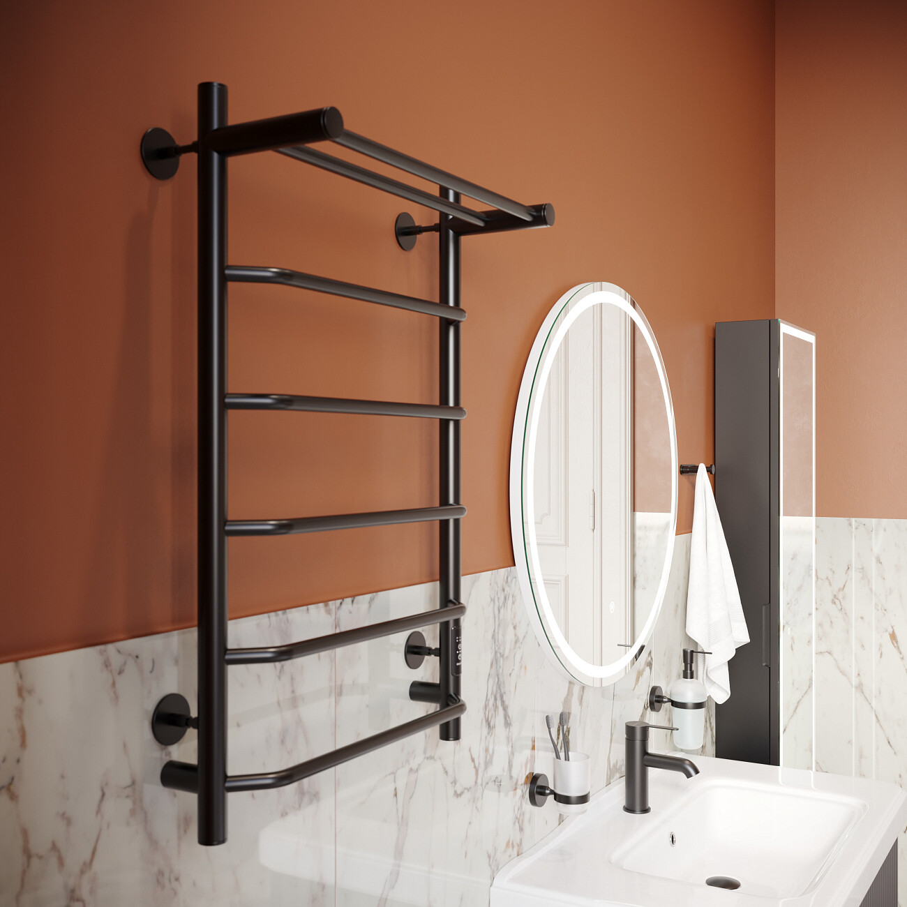 Полотенцесушитель электрический с полкой 80х50 см черный Ewrika "Сафо БРР" - изображение 4