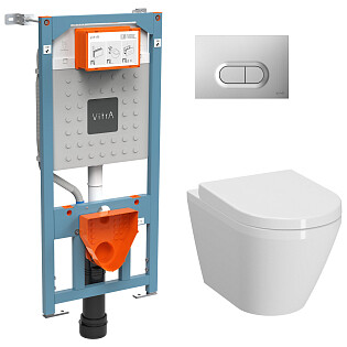 Унитаз подвесной с инсталляцией и кнопкой смыва хром Vitra Integra Round L-box 9004B003-7202