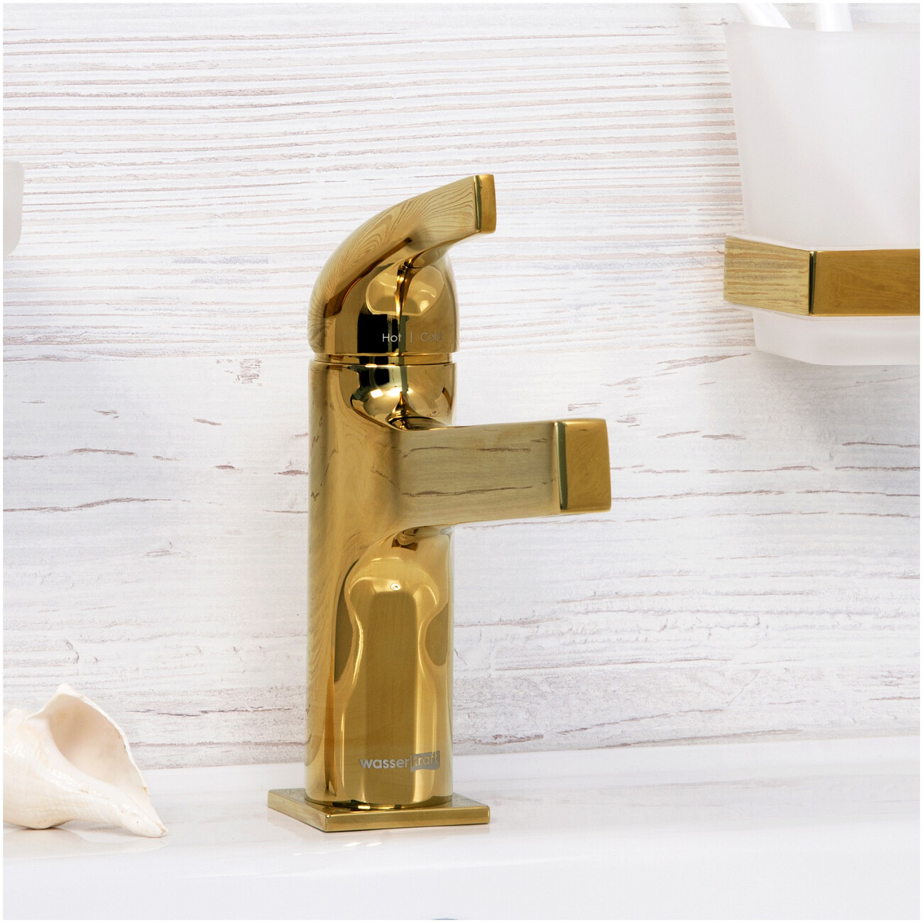 Смеситель для раковины из латуни золотой Wasserkraft 7103 - изображение 2