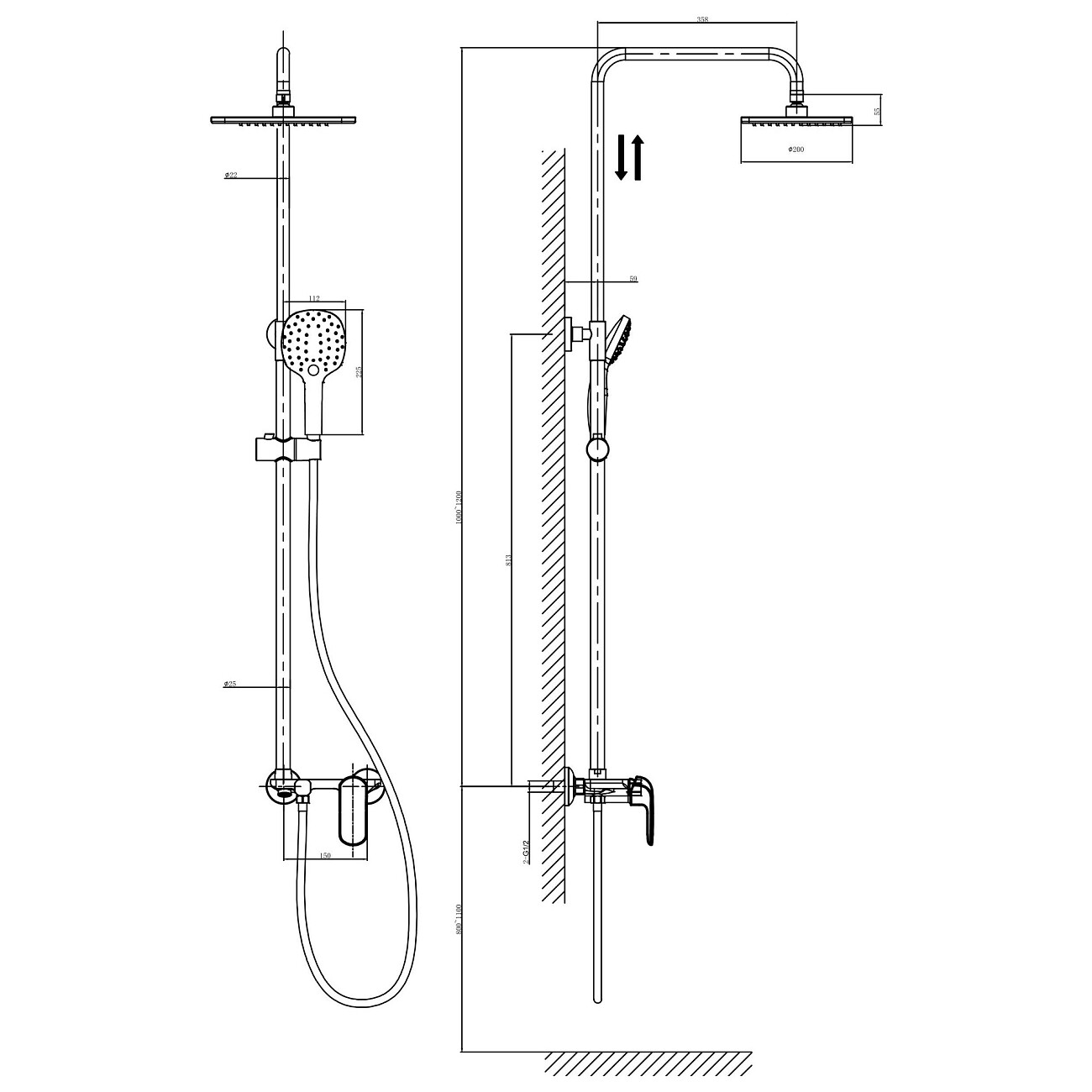 Душевая стойка с верхним душем и смесителем 115 см хром D&K Venice Gondola DA1023701B14 - изображение 2
