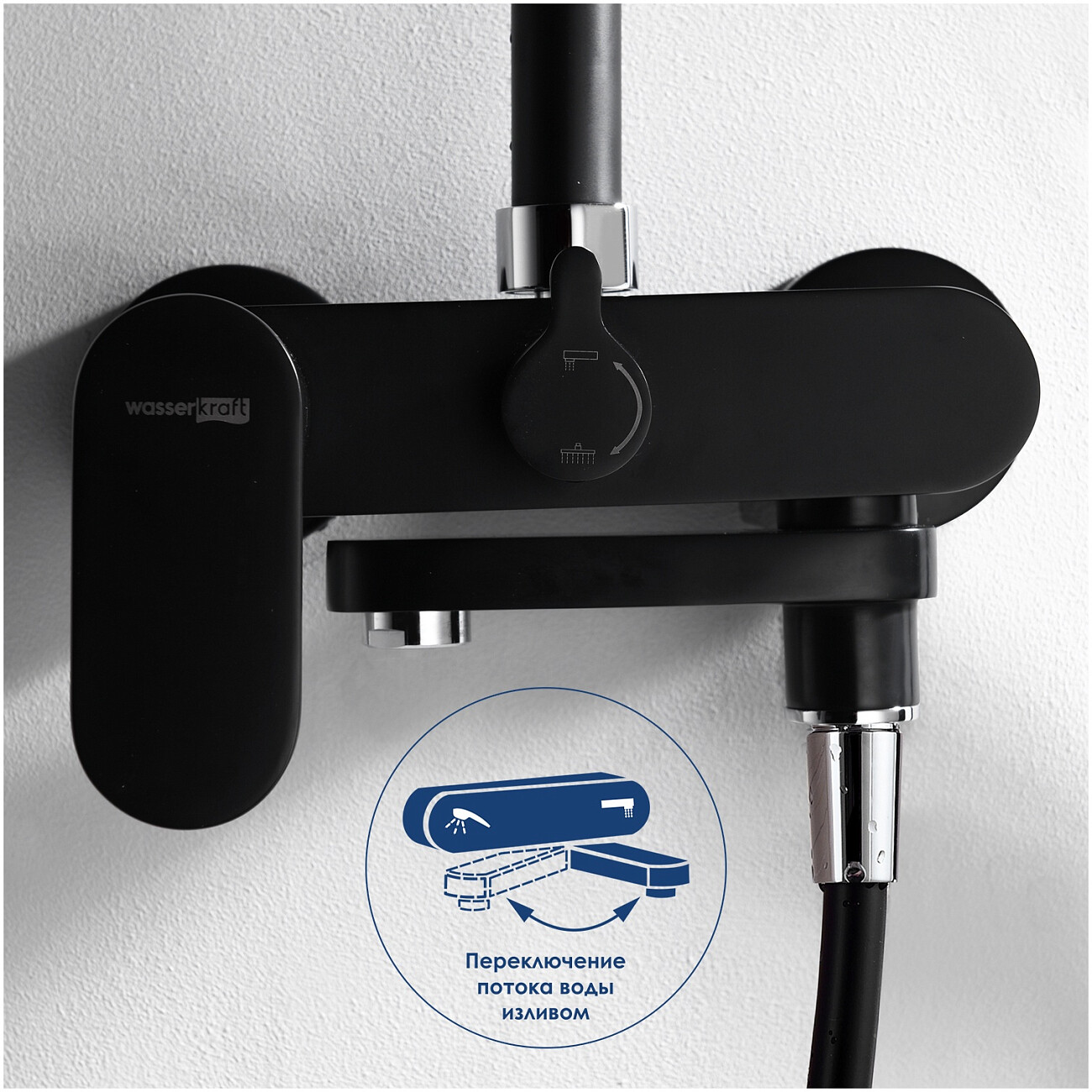 Душевая система со смесителем из латуни черная Wasserkraft A17401 - изображение 10