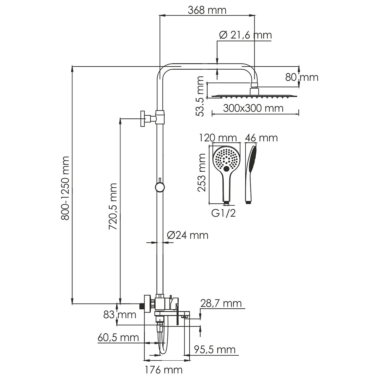 Душевая система со смесителем из латуни белая Wasserkraft A185.163.155.WM - изображение 7