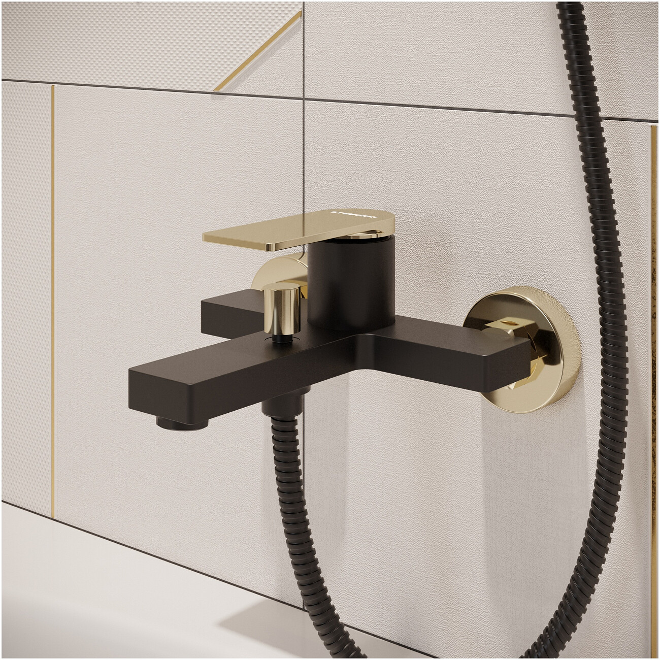 Смеситель для ванны с душем настенный черный, золотой Stworki "Олланд" S01100BG - изображение 5