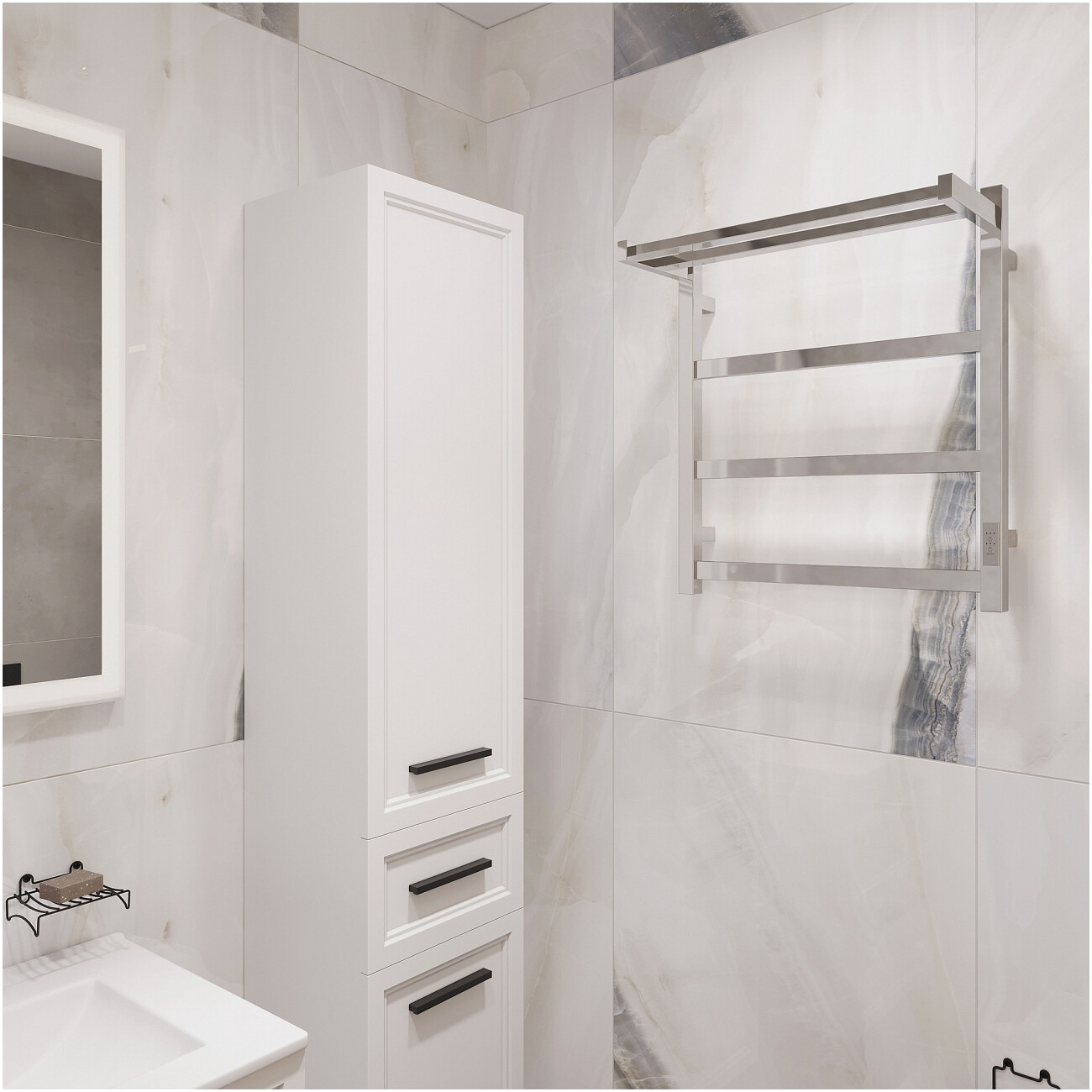 Полотенцесушитель электрический с полкой 50х50 см хром Ewrika "Пенелопа" КВ7 4657812418699 - изображение 8