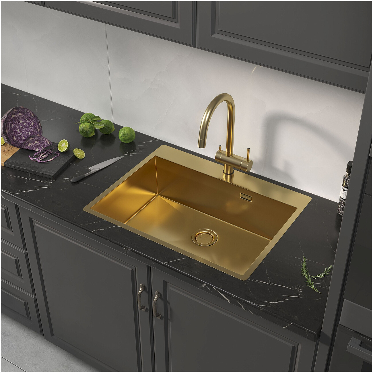 Кухонная мойка из нержавеющей стали 50х65 см брашированное золото Reflexion Iseo RX2265GD - изображение 6