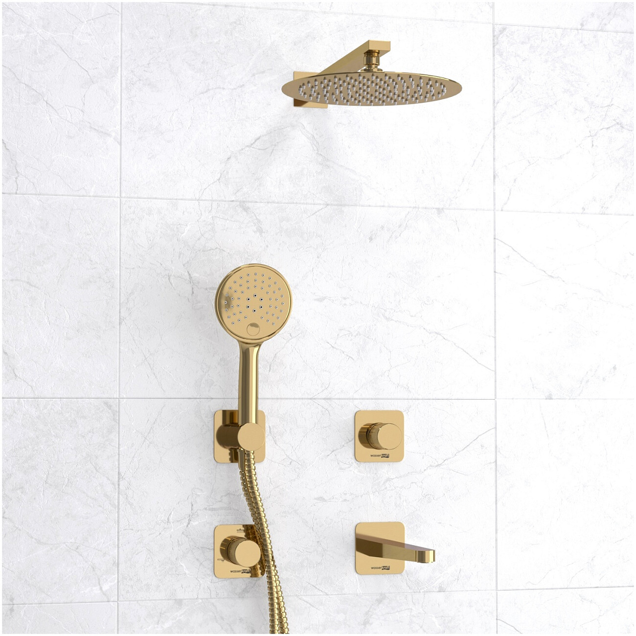 Душевой комплект встраиваемый с изливом золотой Wasserkraft A7651.304.305.183.208.280.197.207 - изображение 6