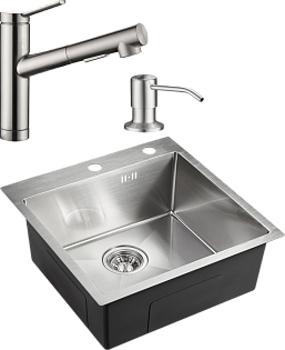 Мойка кухонная брашированная сталь Domaci &quot;Равенна&quot; PVD DMB-117A со смесителем DC 3012 сатин