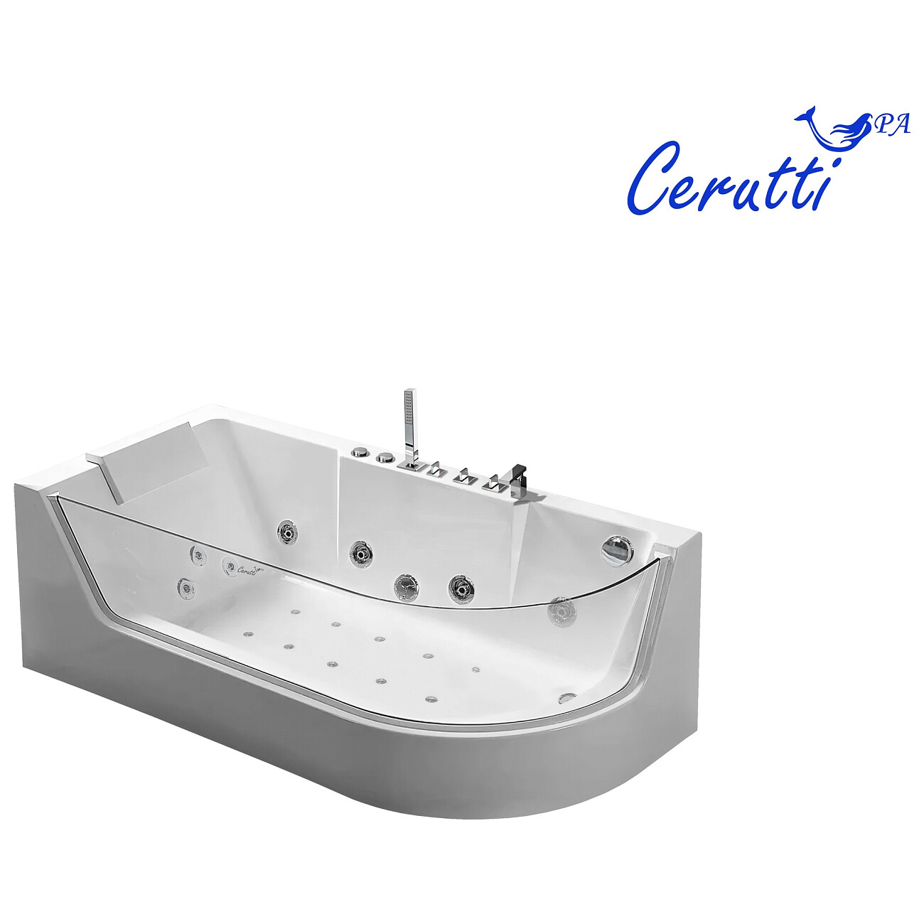 Ванна акриловая ассиметричная левая с гидромассажем 80х170 см белая Cerutti SPA C-403A L - изображение 2
